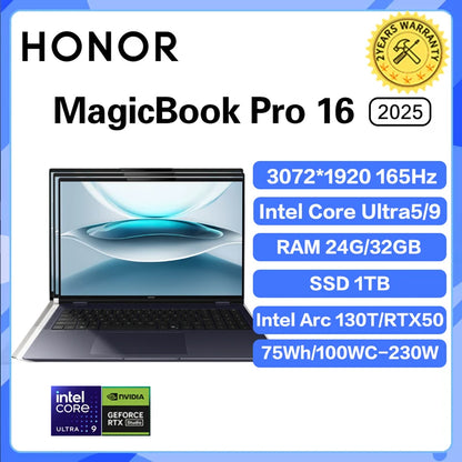 Honor MagicBook Pro 16 Laptop Ultra5 225H/Ultra9 285H 24G/32G 1T 3.1K 165Hz Honor Laptop Notebook Ultrabook Game Computer