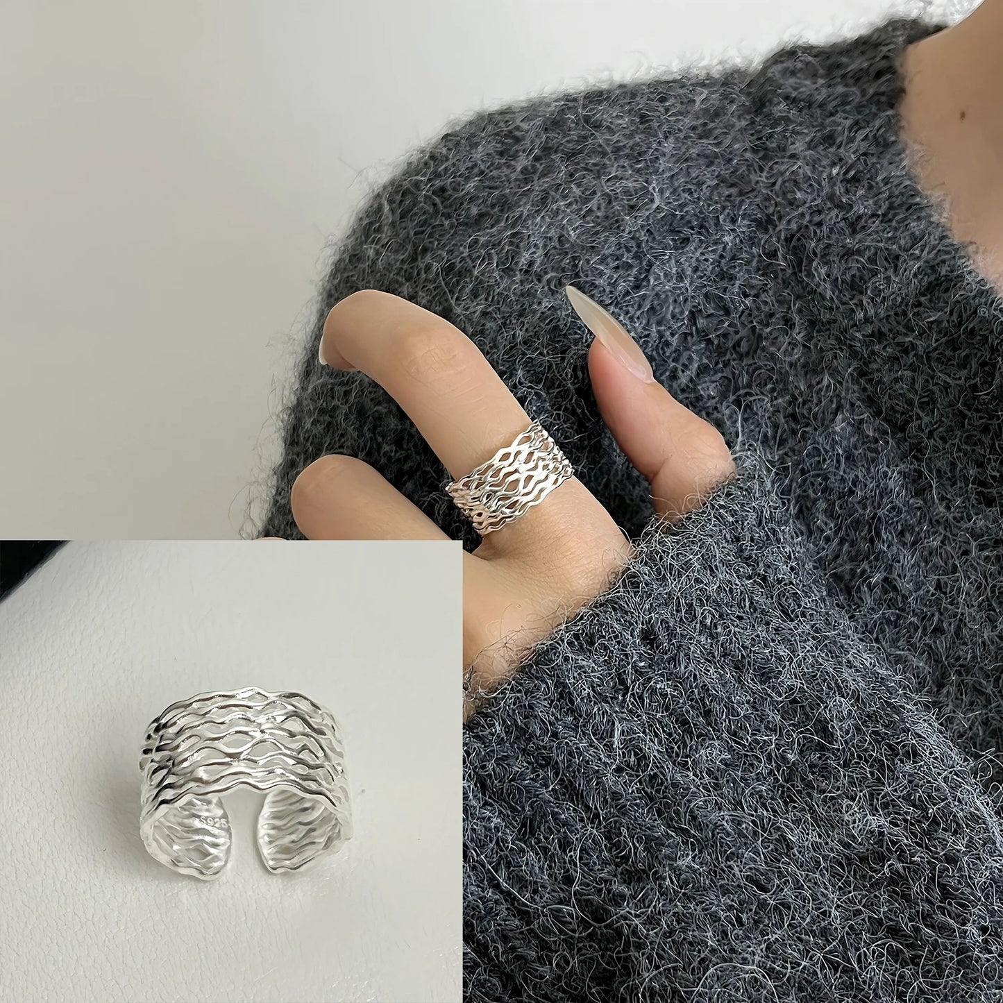 VENTFILLE 925 Sterling Silve Love Heart  Ring for Women Girl Gift Line Pearl Korean Sweet  Jewelry Birthday Gift Dropshipping