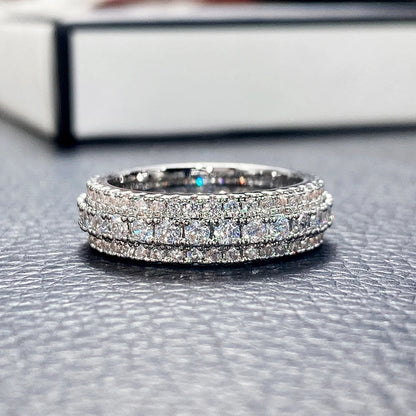 925 Sterling Silver Ring Inlaid Crystal Zirconium Round Ring Stone Men And Women Luxury Simple Fashion Gift Jewelry