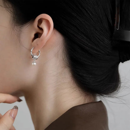 VENTFILLE 925 Sterling Silver Liquid Lava Texture Pearl Earring for Women Design Retro Versatile Jewelry Gift Dropshipping