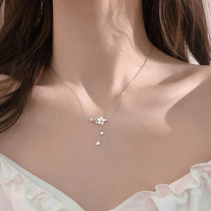 Silver Color Love Asymmetric Chain Necklace for Women Sweet Temperament Party Jewelry 925 Stamp Gifts Dropship