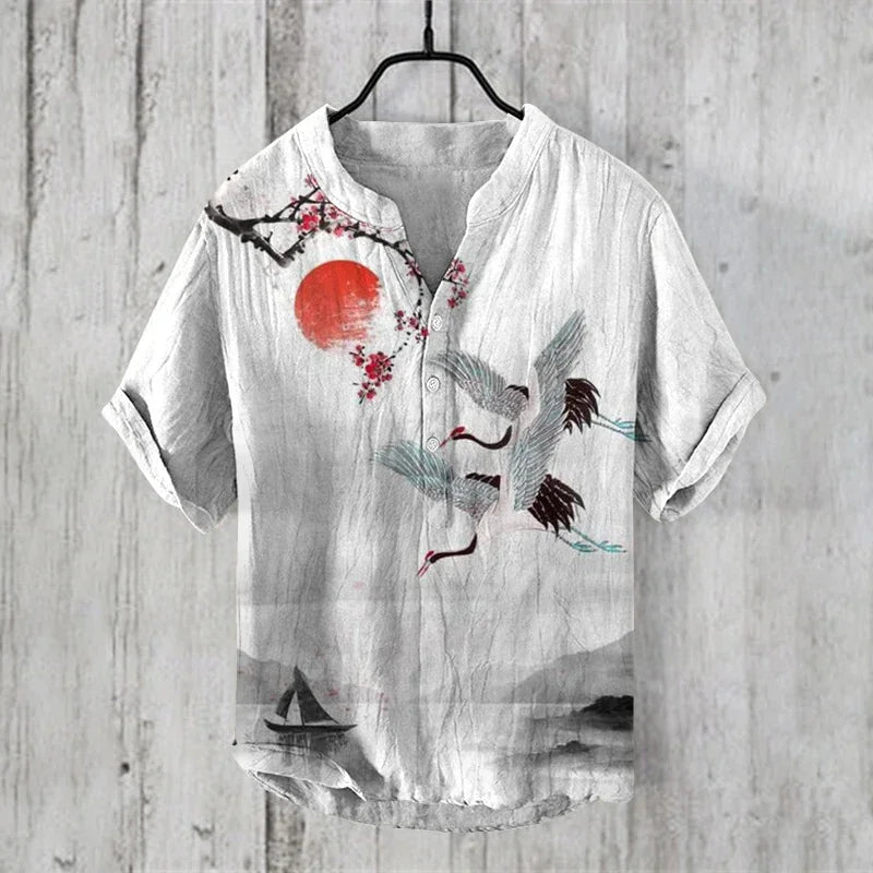 2025 New Hawaiian Fashion Short Sleeve Shirt 3D Printed Bamboo Linen Casual Loose Pullover Button Men's Shirt S-5XL
