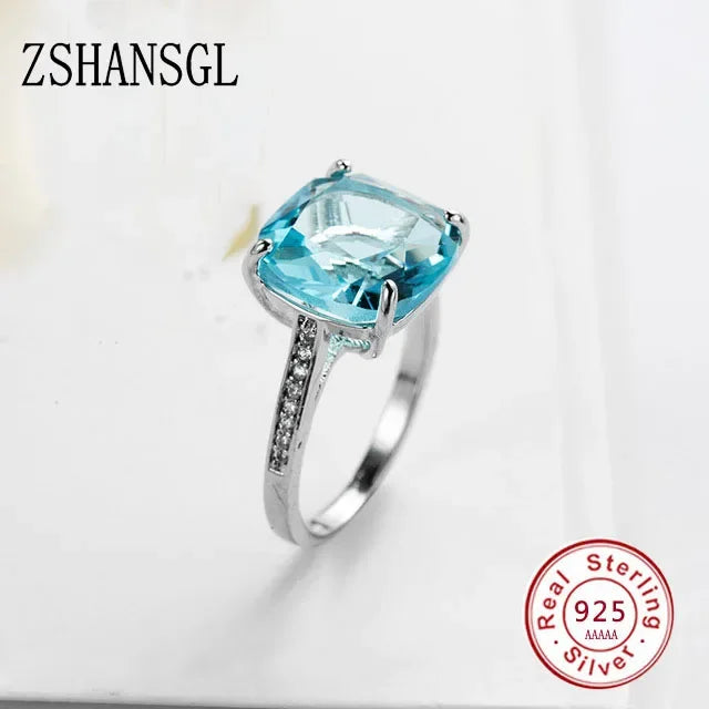 Luxury 925 Sterling SIlver Forever Clear Blue/Yellow Zircon Circle Round Finger Ring for Women Jewelry Christmas Gift Anillos