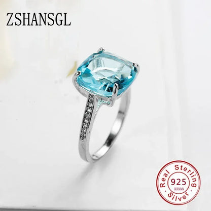 Luxury 925 Sterling SIlver Forever Clear Blue/Yellow Zircon Circle Round Finger Ring for Women Jewelry Christmas Gift Anillos