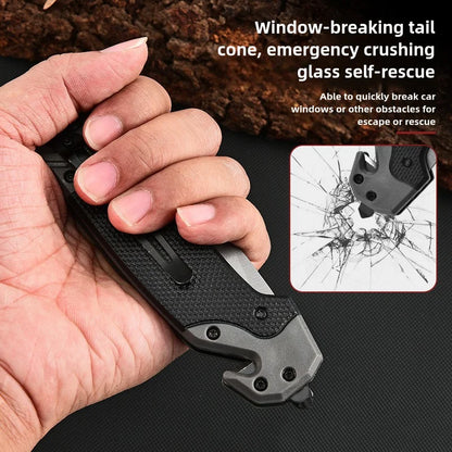 Folding knife with clip, EDC small knife with webbed opening and padded lock, outdoor survival camping hunting fishing knife