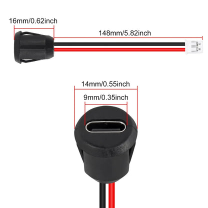 10/20PCS Type-C Female 2P Direct Crimp USB Female Chassis C Connector Jack Female Charging Port Waterproof with Card Buckle