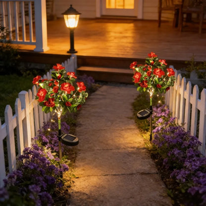 1PC Solar Azalea Flower LED Stake Light Waterproof Fabric Petal Garden Lights for Outdoor Lawn Path Patio Wedding Party Decor