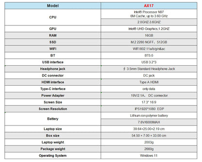 ACEMAGIC Laptop 17.3” FHD Laptop Intel Alder Lake N97 16GB RAM 512GB SSD Windows 11 Pro Notebook 180° Flip Computer Wifi5 BT5.0