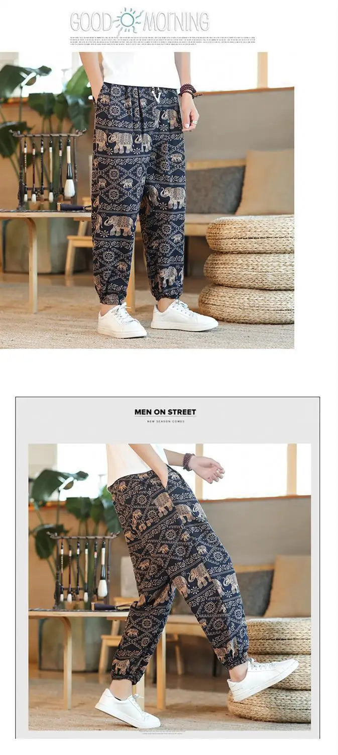Thai  Cotton Linen  Pants Loose Fit Casual Men's Pants Asian Style Summer Lightweight Trendy Sweatpants  Summer Thin Pants