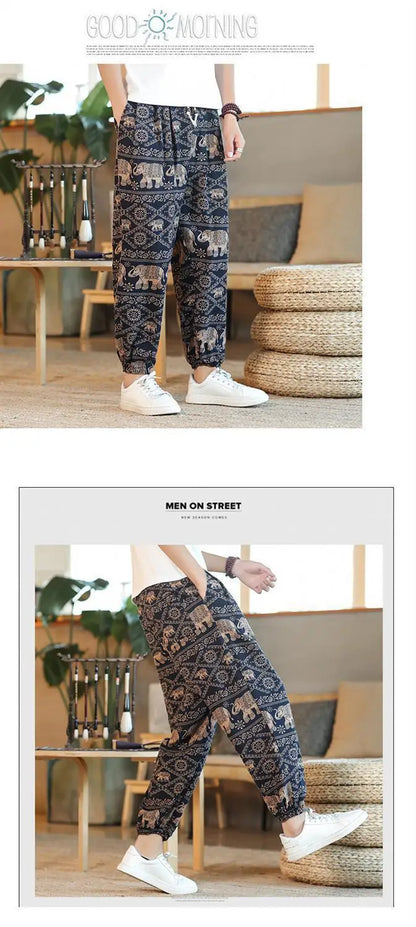 Thai  Cotton Linen  Pants Loose Fit Casual Men's Pants Asian Style Summer Lightweight Trendy Sweatpants  Summer Thin Pants