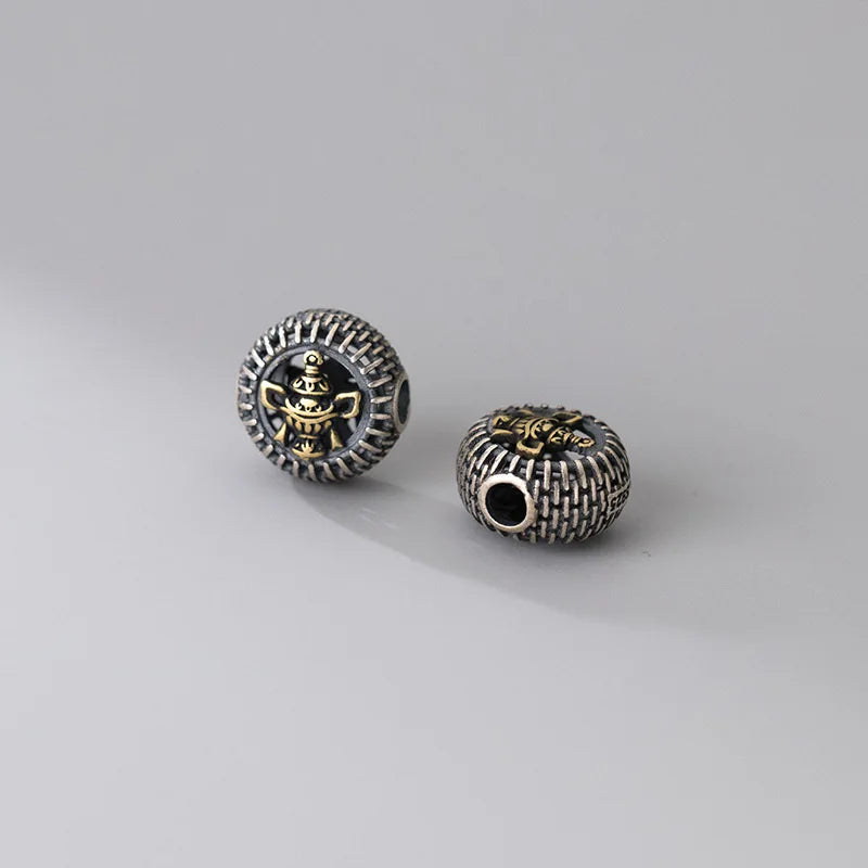 MEETSOFT  Vintage 925 Sterling Silver Auspicious Eight Treasures Beads Charms of DIY Handmade Bracelets Accessories Wholesale