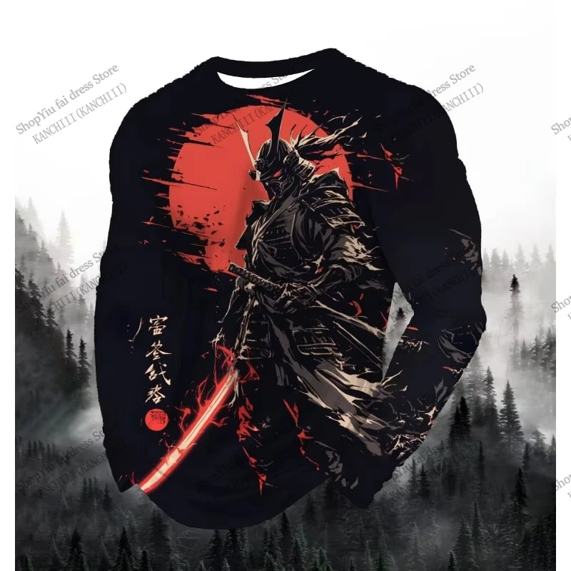 New Japanese Style Tattoo Samurai 3d Print Long Sleeve T-shirt For Men Women Fashion Sports Tops Tees Men Clothing Street tshirt