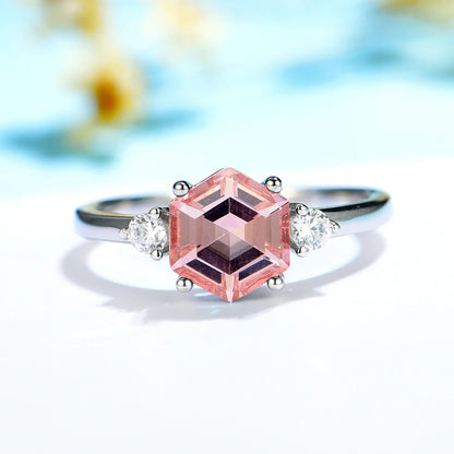 Luxyimagic Hexagon London Blue Topaz Gemstone Ring for Women Soid 925 Sterling Silver Tanzanite Morganite Jewelry for Engagement