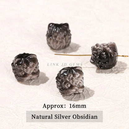 1 Pc Natural Stone Fluorite Obsidian Rock Quartz Carved Lion Head Beads With Hole For Jewelry Making Diy Necklace Bracelet