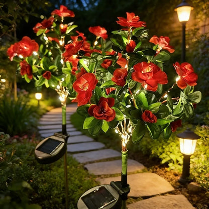 1PC Solar Azalea Flower LED Stake Light Waterproof Fabric Petal Garden Lights for Outdoor Lawn Path Patio Wedding Party Decor