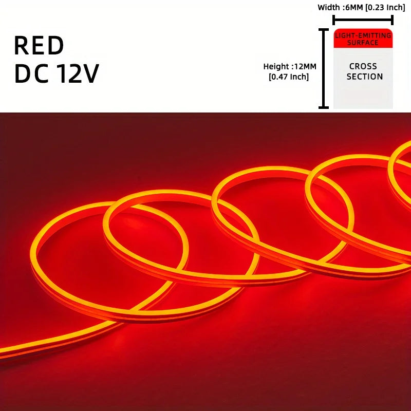 1 Roll 12V 196.85in/5M LED Flexible Silicone Neon Light, Outdoor LED Strip Lights Waterproof, 2835 12-bead Neon Light, 12V 6*12