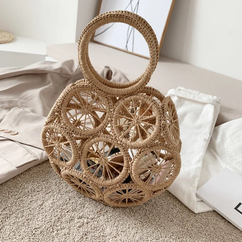 Large Capacity Straw Woven Handbag Handwoven Hollow Women Shoulder Bag Travel Vacation Summer Beach Bag Top Handle Bags