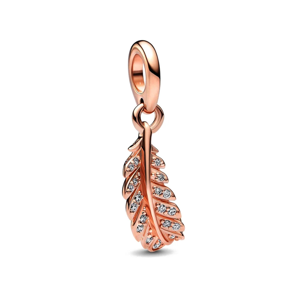 Rose Gold Fine Plated Pink Clip Dasiy Butterfly Dragonfly DIY Charms Fit Original Sterling Silver 925 Bracelet For Women Jewelry