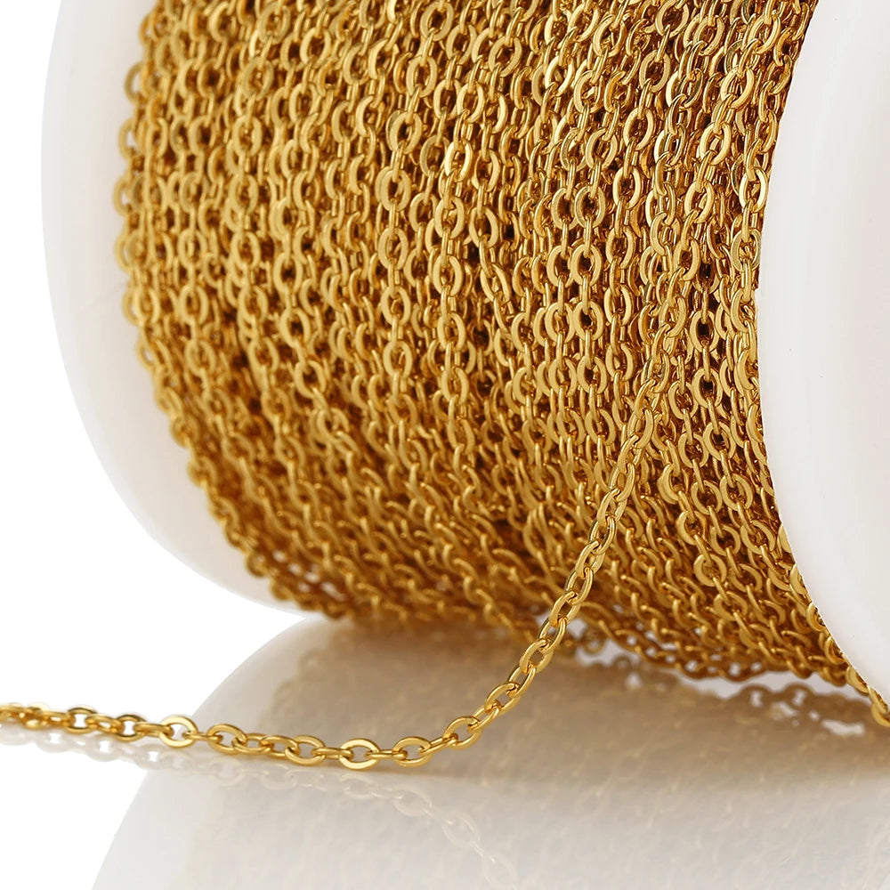 10Meters/Roll Stainless Steel Gold Chain O Shape Cross Chains for DIY Jewelry Making