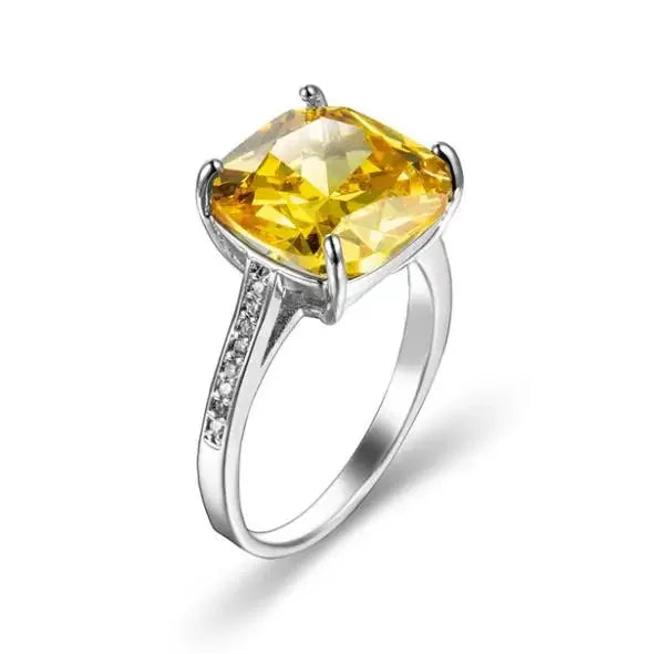Luxury 925 Sterling SIlver Forever Clear Blue/Yellow Zircon Circle Round Finger Ring for Women Jewelry Christmas Gift Anillos