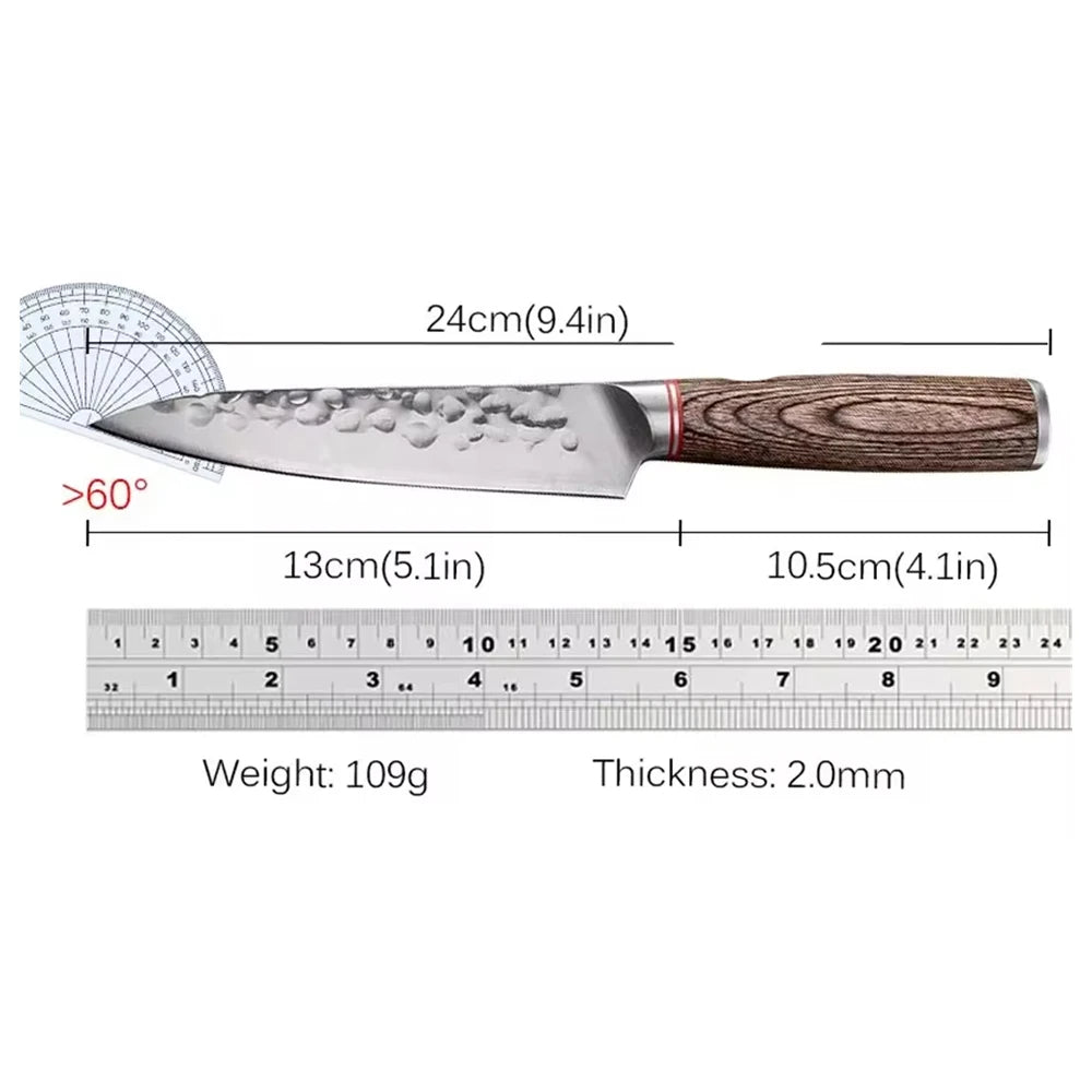High Carbon Steel Santoku Knife 5 Inch Kitchen Chopping Knives for Vegetable Fruit Cutting Slicing Pakkawood Handle