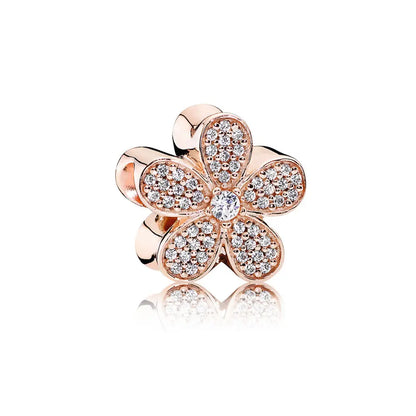 Rose Gold Fine Plated Pink Clip Dasiy Butterfly Dragonfly DIY Charms Fit Original Sterling Silver 925 Bracelet For Women Jewelry