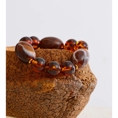 Yhpup New Arrivals Amber Acrylic Resin Round Beads Chain Handmade Bracelet Stainless Steel Stylish Unique Distinctive Jewelry