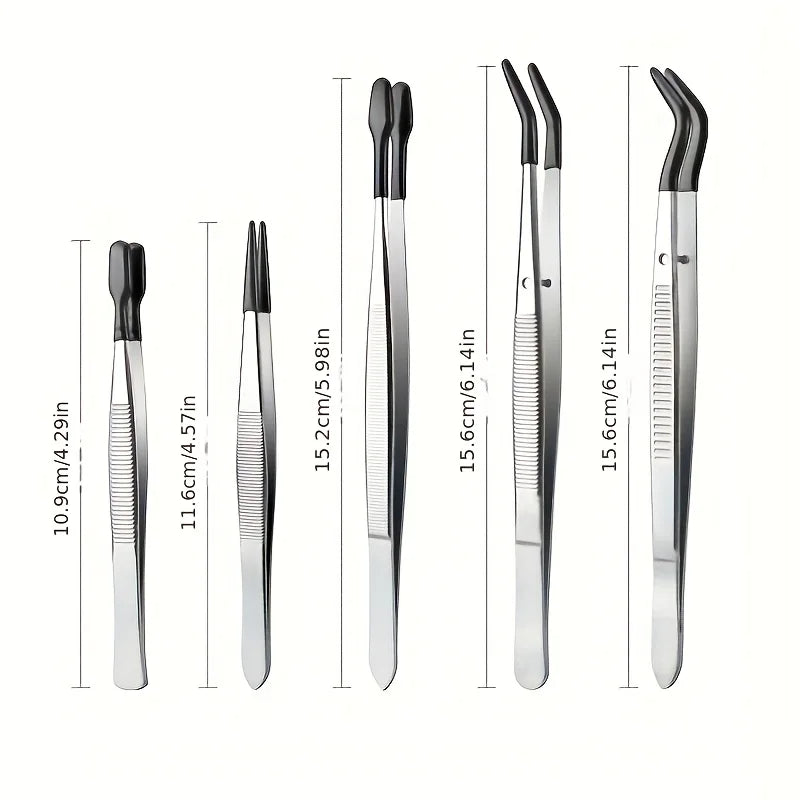 5pcs Tweezers With Rubber Tips Tweezers Rubber PVC Silicone Coated Non Marring Flat Tip Bent Tip Tweezers Tipped Tweezers