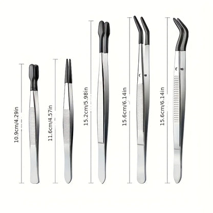 5pcs Tweezers With Rubber Tips Tweezers Rubber PVC Silicone Coated Non Marring Flat Tip Bent Tip Tweezers Tipped Tweezers
