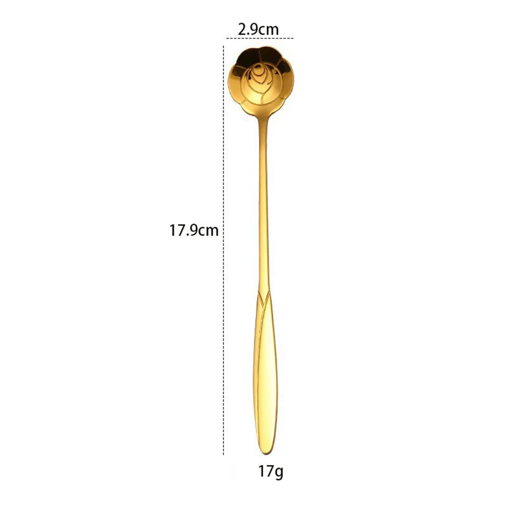 Flower Shape Coffee Spoon Gold Stainless Steel Dessert Spoon Ice Cream Scoop Tableware Kitchen Accessories