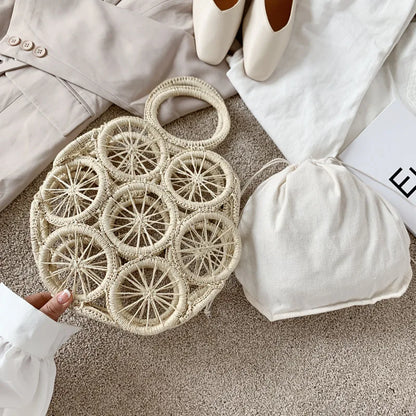 Large Capacity Straw Woven Handbag Handwoven Hollow Women Shoulder Bag Travel Vacation Summer Beach Bag Top Handle Bags