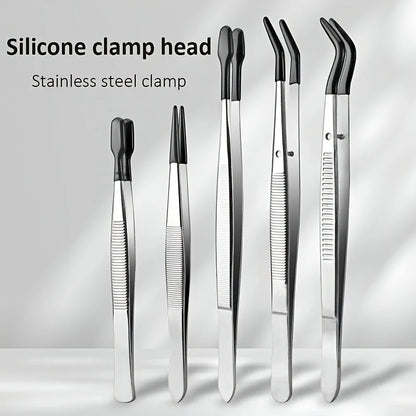 5pcs Tweezers With Rubber Tips Tweezers Rubber PVC Silicone Coated Non Marring Flat Tip Bent Tip Tweezers Tipped Tweezers
