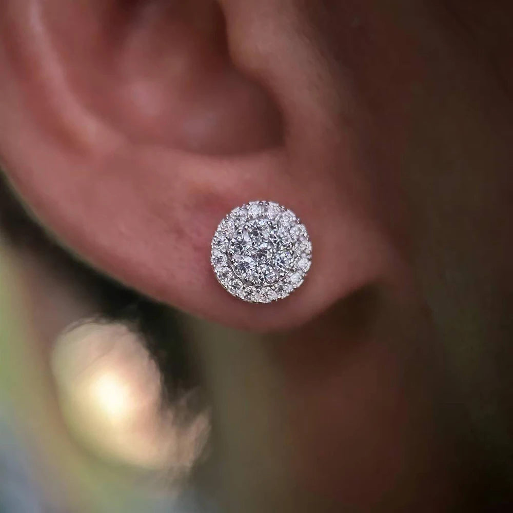 BXINY GRA Certified Full Moissanite Earrings 100% S925 Silver 18K Gold Plated Round Ear Studs for Women Men Hiphop Gifts Jewelry
