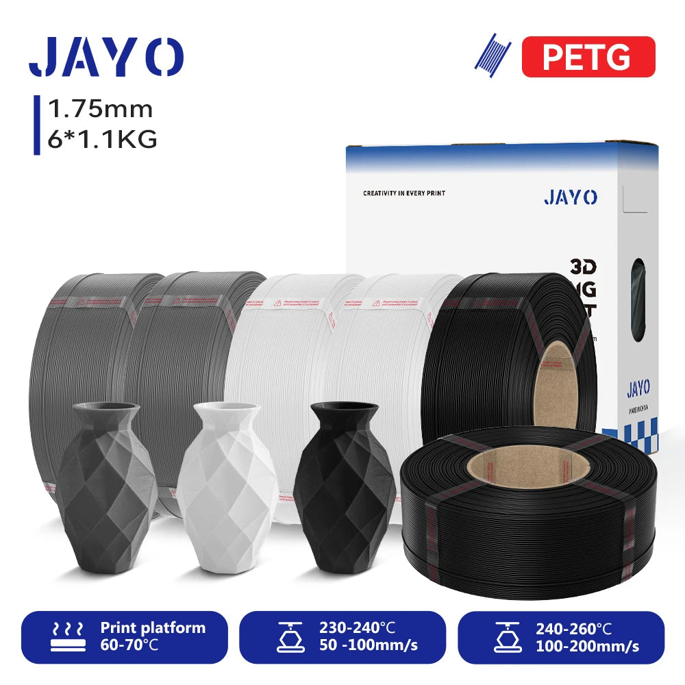 JAYO Refill PETG/PLA+ Filament 1.75mm Refill 3D Printer Filament, Suitable for Bambu Lab Filament & JAYO Reusable spools 6Rolls