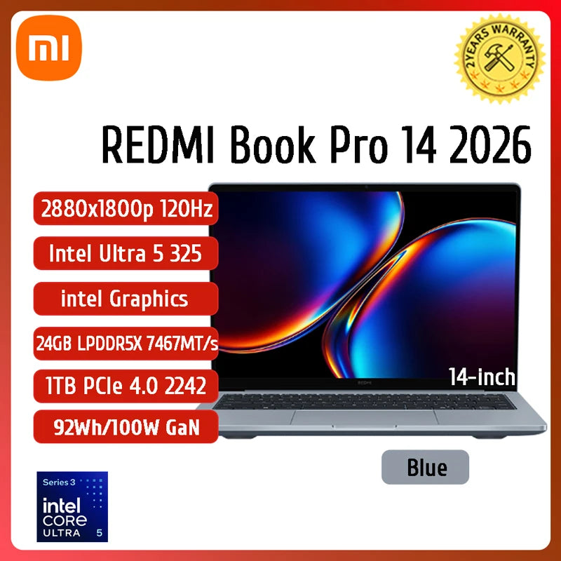 Xiaomi REDMI Book Pro 14 Laptop Ultra 7 255H/Ultra 5 225H Intel Arc Graphics 32GB LPDDR5X 1T SSD 14-inch 120Hz 2.8K Screen