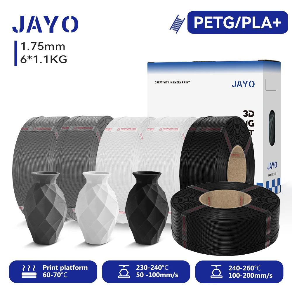 JAYO Refill PETG/PLA+ Filament 1.75mm Refill 3D Printer Filament, Suitable for Bambu Lab Filament & JAYO Reusable spools 6Rolls