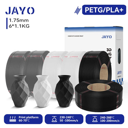 JAYO Refill PETG/PLA+ Filament 1.75mm Refill 3D Printer Filament, Suitable for Bambu Lab Filament & JAYO Reusable spools 6Rolls