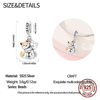 Cute Cat Hug Charms 925 Sterling Silver Pet Embracing Design Pendant Fit Original Charm Bracelets Women DIY Jewelry Gift