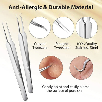 Acne Blackhead Remover Needle Tools Set  Blackhead Tweezer Pimple Extractor Stainless Steel Blackspot Removal Skin Care Tool