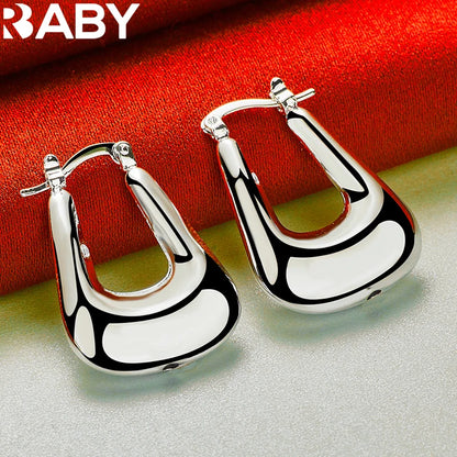 URBABY 925 Sterling Silver 17mm Smooth U Hoop Earrings For Woman Wedding Engagement Party Gift Charms Fashion Jewelry