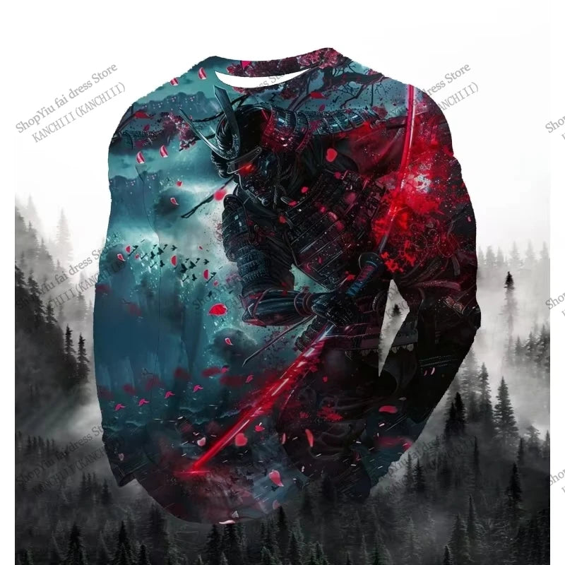 New Japanese Style Tattoo Samurai 3d Print Long Sleeve T-shirt For Men Women Fashion Sports Tops Tees Men Clothing Street tshirt