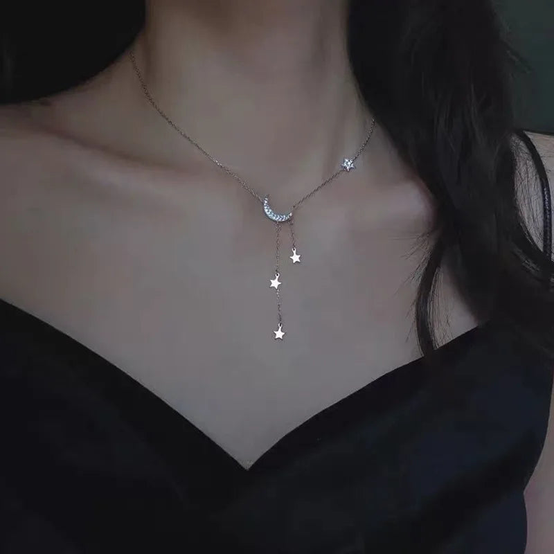 Silver Color Love Asymmetric Chain Necklace for Women Sweet Temperament Party Jewelry 925 Stamp Gifts Dropship