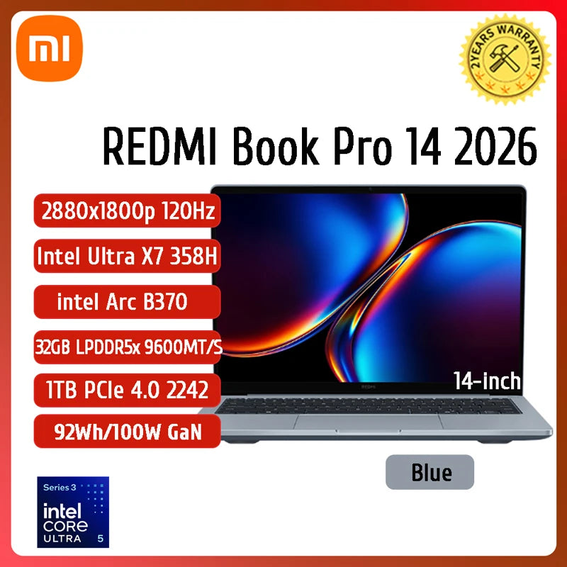 Xiaomi REDMI Book Pro 14 Laptop Ultra 7 255H/Ultra 5 225H Intel Arc Graphics 32GB LPDDR5X 1T SSD 14-inch 120Hz 2.8K Screen