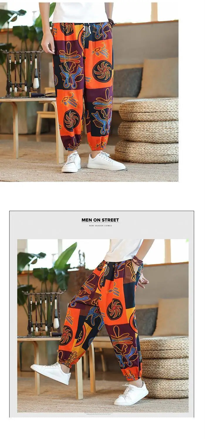 Thai  Cotton Linen  Pants Loose Fit Casual Men's Pants Asian Style Summer Lightweight Trendy Sweatpants  Summer Thin Pants
