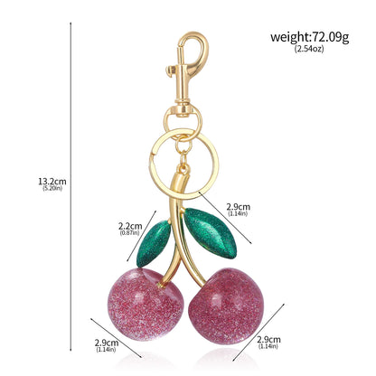 Fashion Red Cherry Keychain Pendant Summer Fruits Keyring for Women Men Bag Jewelry Accessory Gift