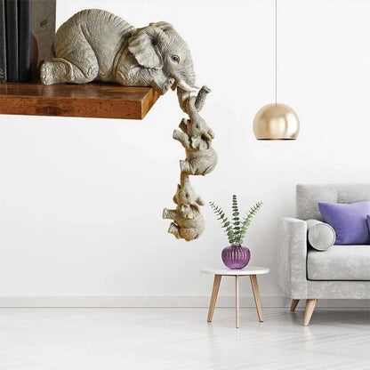 3 Figurines Éléphant Mère & Bébés – Déco Cheminée, Résine, Accroche-Étagère