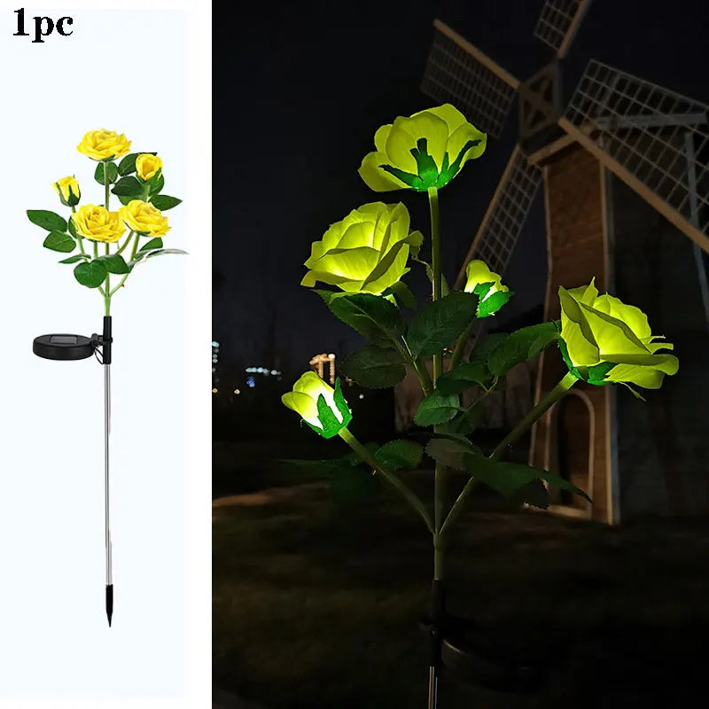 Landscape Garden Garden Yard Lawn Night Lamp 5 Head LED Solar Simulation Rose Flower LED Light Wedding Home Decoration Flowers
