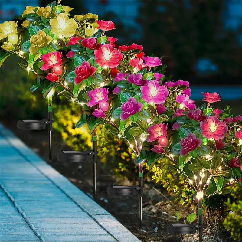 LED Solar Light Waterproof Azalea Solar Flowers Lamp Outdoor Decorative for Garden Yard Lawn Path Lighting Holiday Wedding Decor