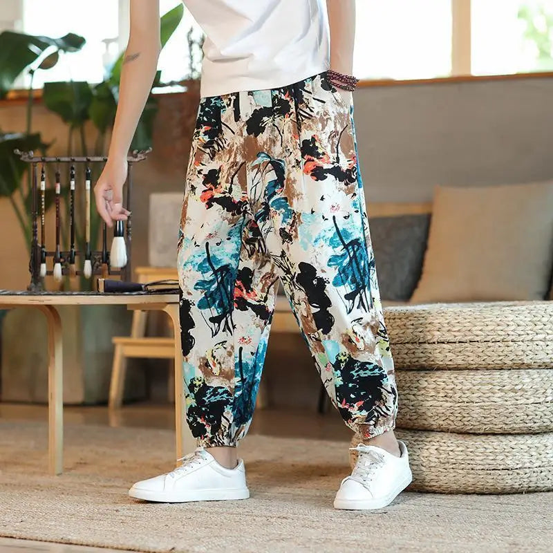 Thai  Cotton Linen  Pants Loose Fit Casual Men's Pants Asian Style Summer Lightweight Trendy Sweatpants  Summer Thin Pants