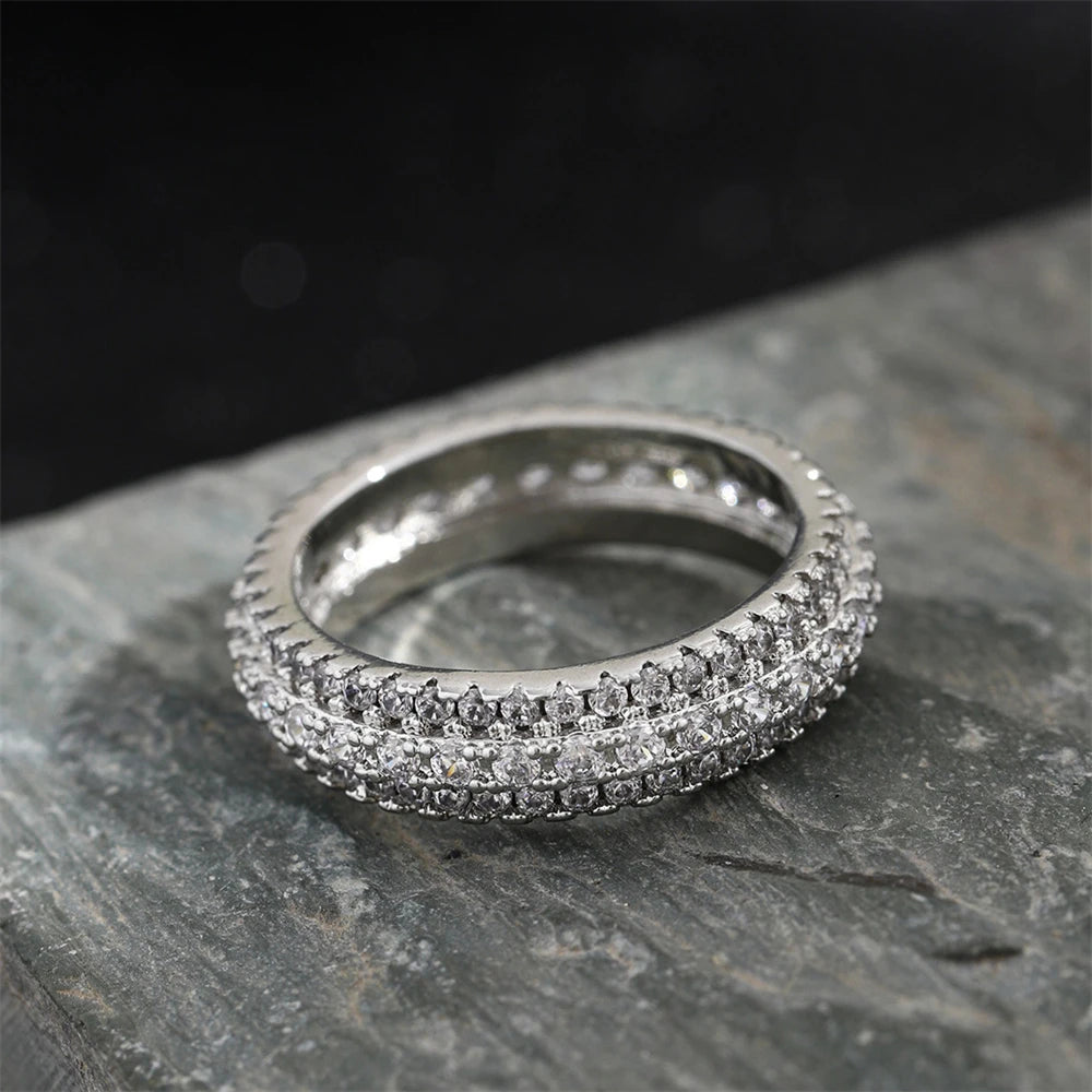 925 Sterling Silver Ring Inlaid Crystal Zirconium Round Ring Stone Men And Women Luxury Simple Fashion Gift Jewelry